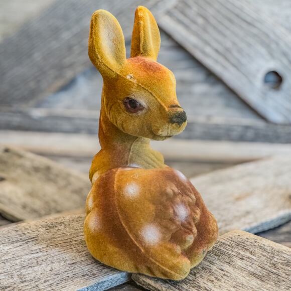 1970’s Vintage Flocked Spotted Fawn/Deer Laying Down Figurine-Christmas Decor - Picture 8 of 11